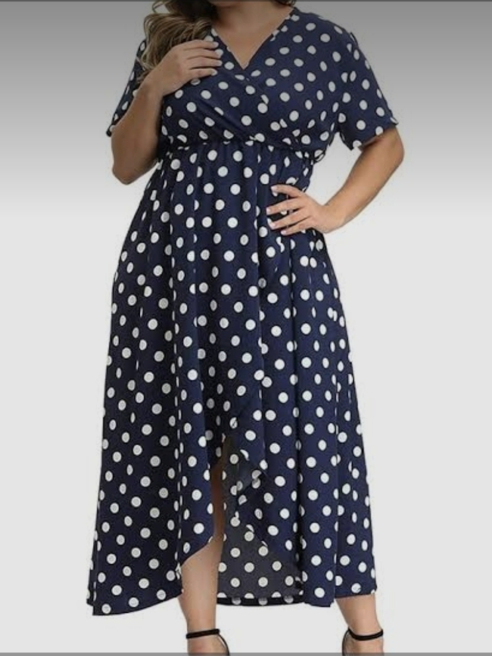 Navy & White Polka Dot Wrap Maxi Dress